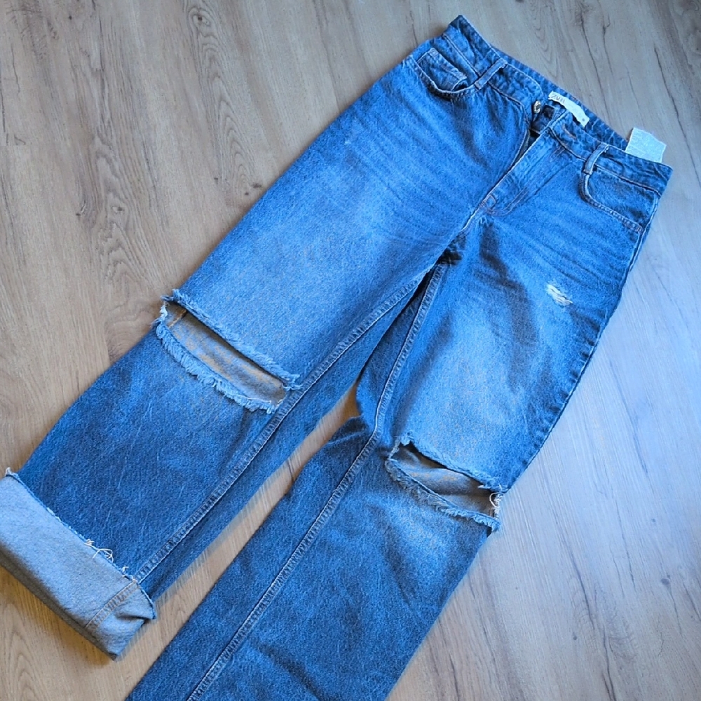 Zara High Rise Wide Leg Raw Hem Size 6
